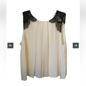 Alice + Olivia Loretta Silk Lace Combo Tank Cream with Black Lace Size S